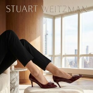 Stuart Weitzman Bow Accent Patent Leather Pumps Burgundy Red Size 9